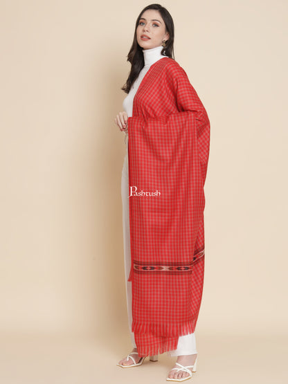 Pashtush India Gift Pack Pashtush His And Her Set Of Fine Wool Checkered Stole and Shawl With Premium Gift Box Packaging, Black and Red