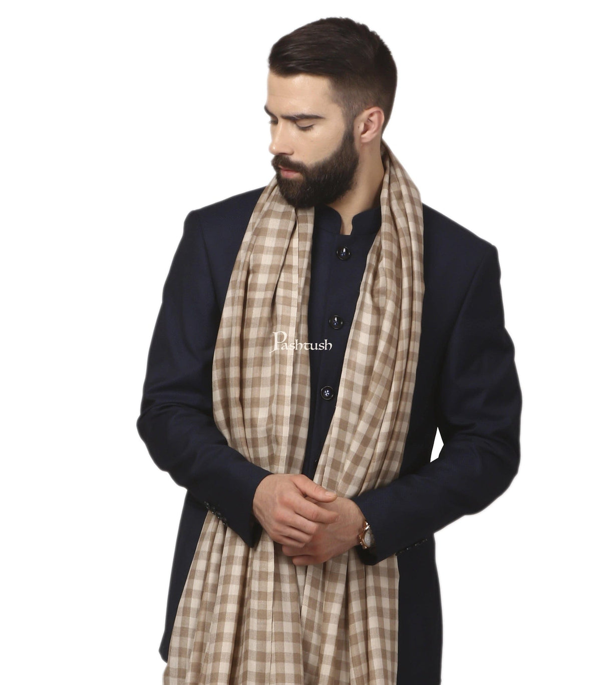 Pashtush India Gift Pack Pashtush His And Her Set Of Fine Wool Mens Shawl and Womens Stole, Premium Gift Box Packaging, Beige