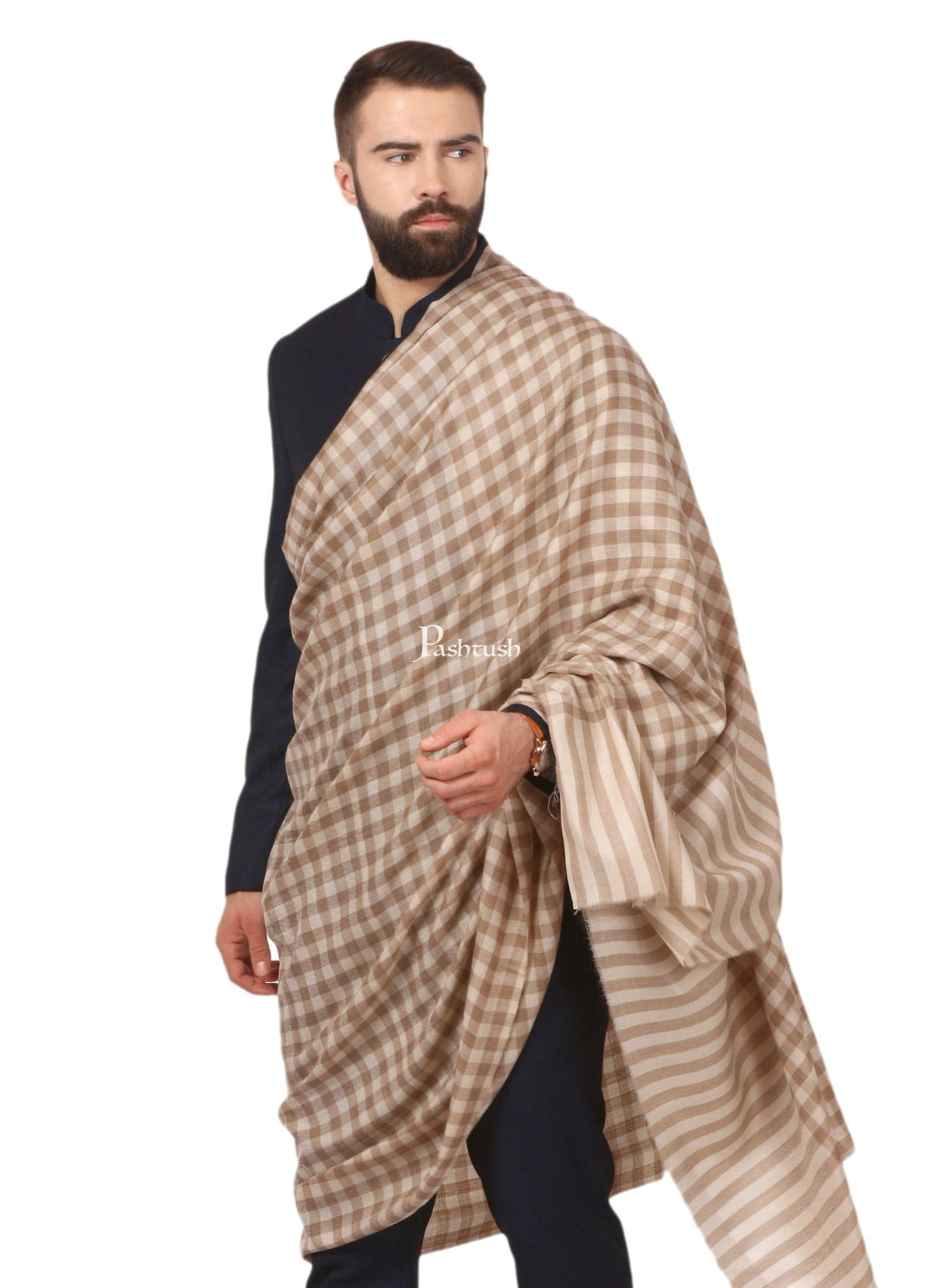Pashtush India Gift Pack Pashtush His And Her Set Of Fine Wool Mens Shawl and Womens Stole, Premium Gift Box Packaging, Beige