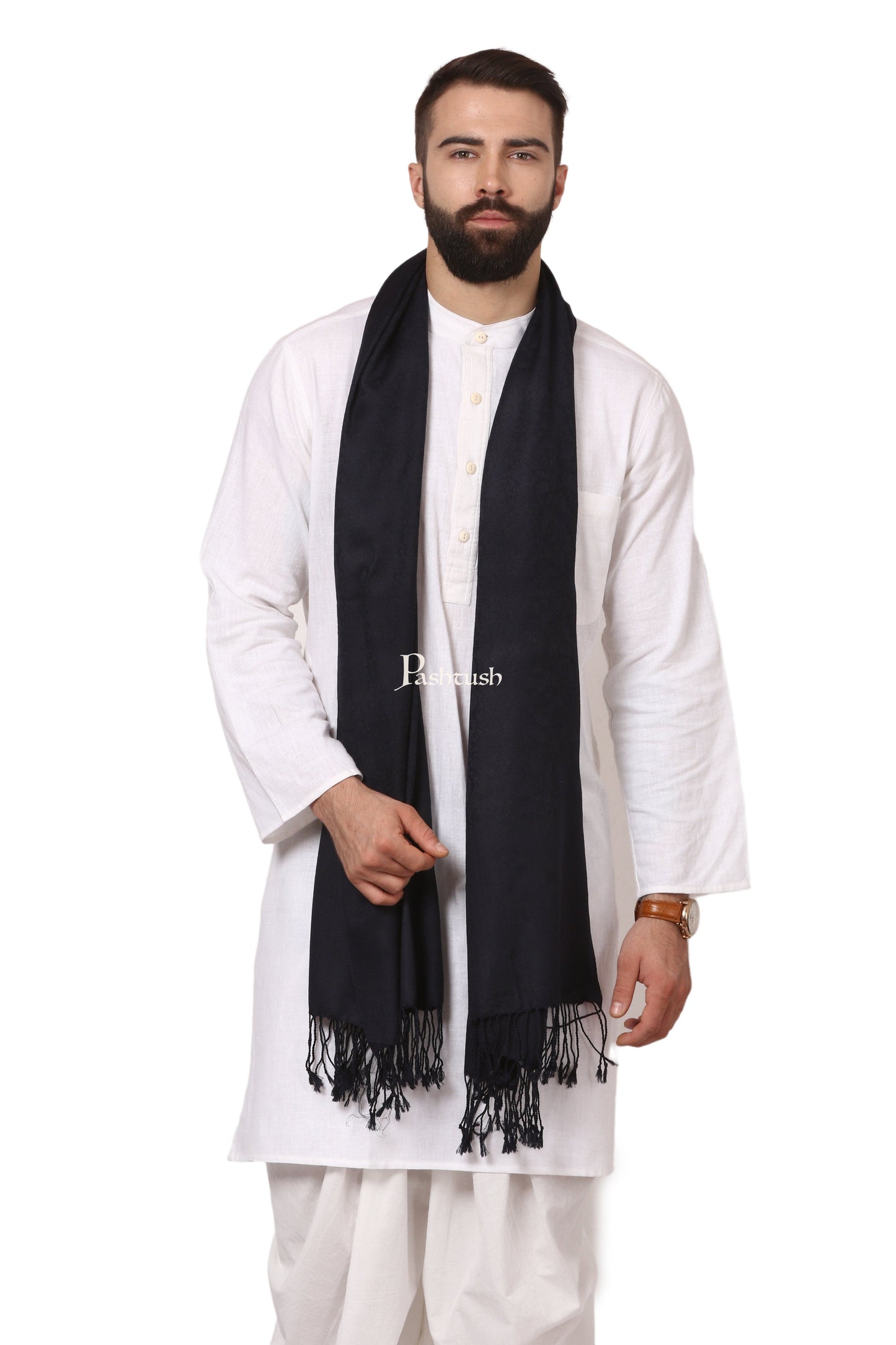 Pashtush India Gift Pack Pashtush His And Her Set Of Fine Wool Self Stoles With Premium Gift Box Packaging, Black and Scarlet Red
