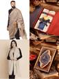 Pashtush India Gift Pack Pashtush His And Her Set Of Fine Wool Shawls, Premium Gift Box Packaging, Beige and Ivory