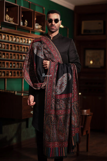 Pashtush India Gift Pack Pashtush His And Her Set Of Fine Wool Shawls, Premium Gift Box Packaging, Black and Beige