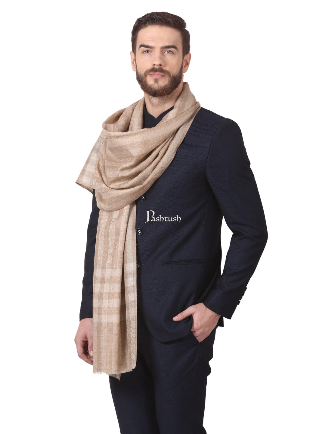 Pashtush India Gift Pack Pashtush His And Her Set Of Fine Wool Stoles , Premium Gift Box Packaging, Beige and Pink