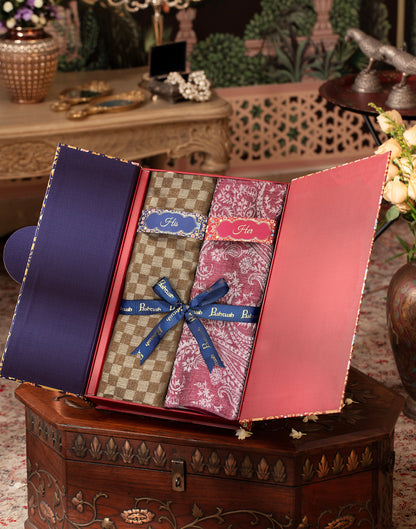 Pashtush India Gift Pack Pashtush His And Her Set Of Fine Wool Stoles, Premium Gift Box Packaging, Beige and Pink