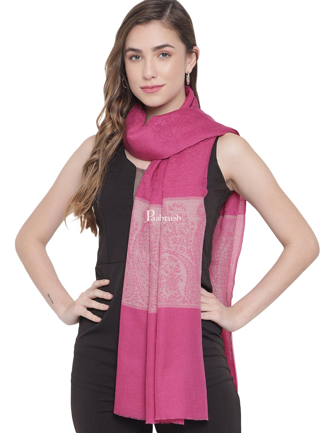 Pashtush India Gift Pack Pashtush His And Her Set Of Fine Wool Stoles, Premium Gift Box Packaging, Beige and Pink