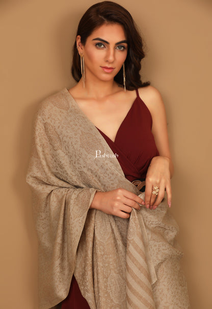 Pashtush India Gift Pack Pashtush His And Her Set Of Fine Wool Stoles, Premium Gift Box Packaging, Black & Beige