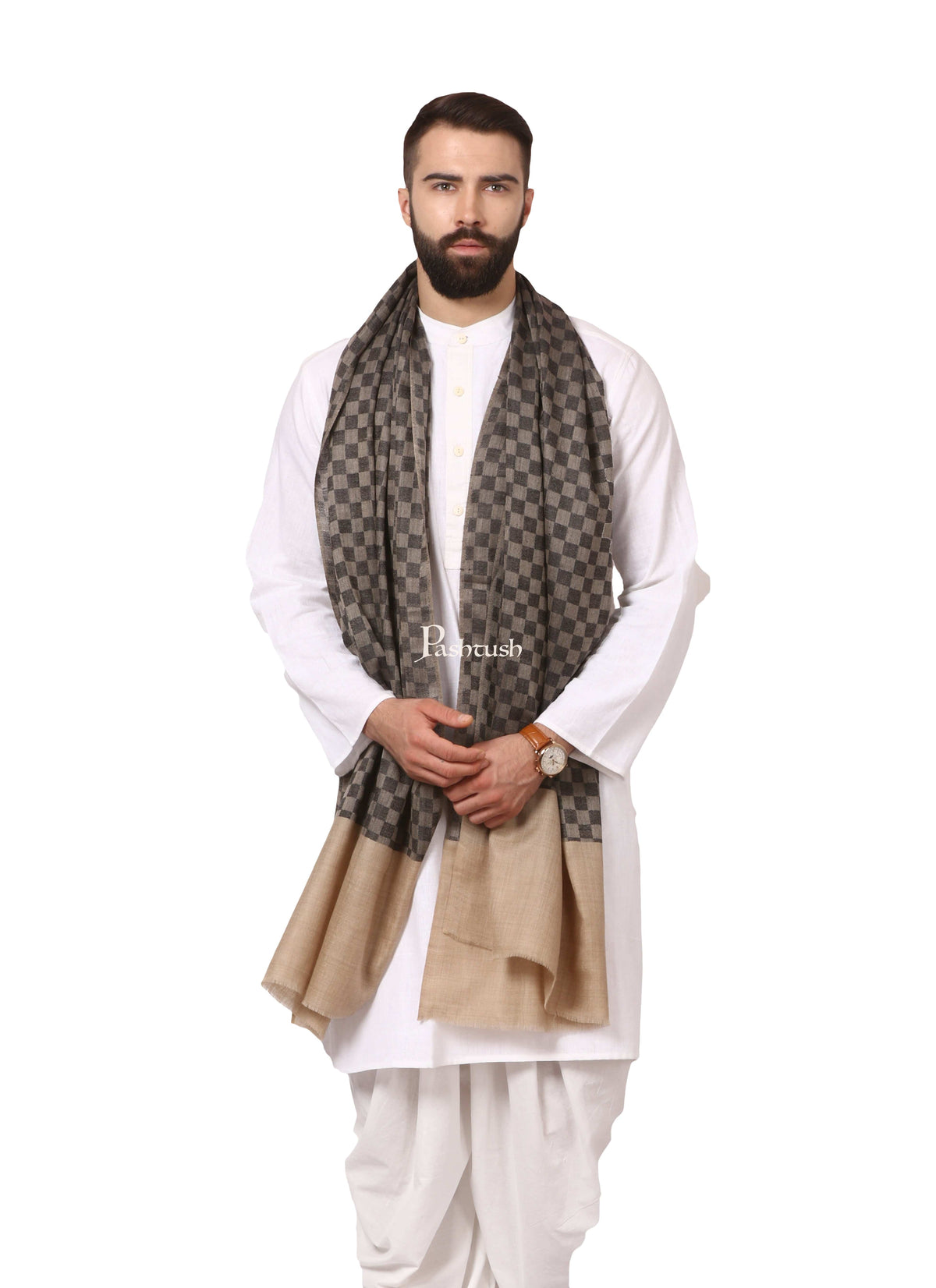 Pashtush India Gift Pack Pashtush His And Her Set Of Fine Wool Stoles, Premium Gift Box Packaging, Black & Beige
