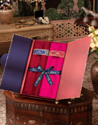 Pashtush India Gift Pack Pashtush His And Her Set Of Fine Wool Stoles, Premium Gift Box Packaging, Maroon and Neo Pink