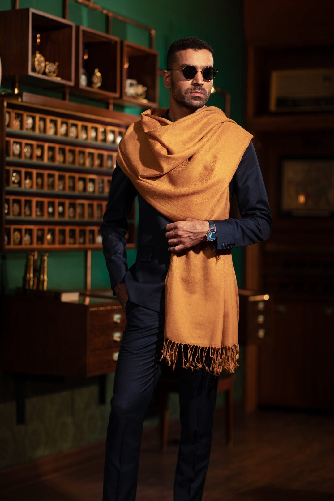 Pashtush India Gift Pack Pashtush His And Her Set Of Fine Wool Stoles, Premium Gift Box Packaging, Mustard and Multicolour