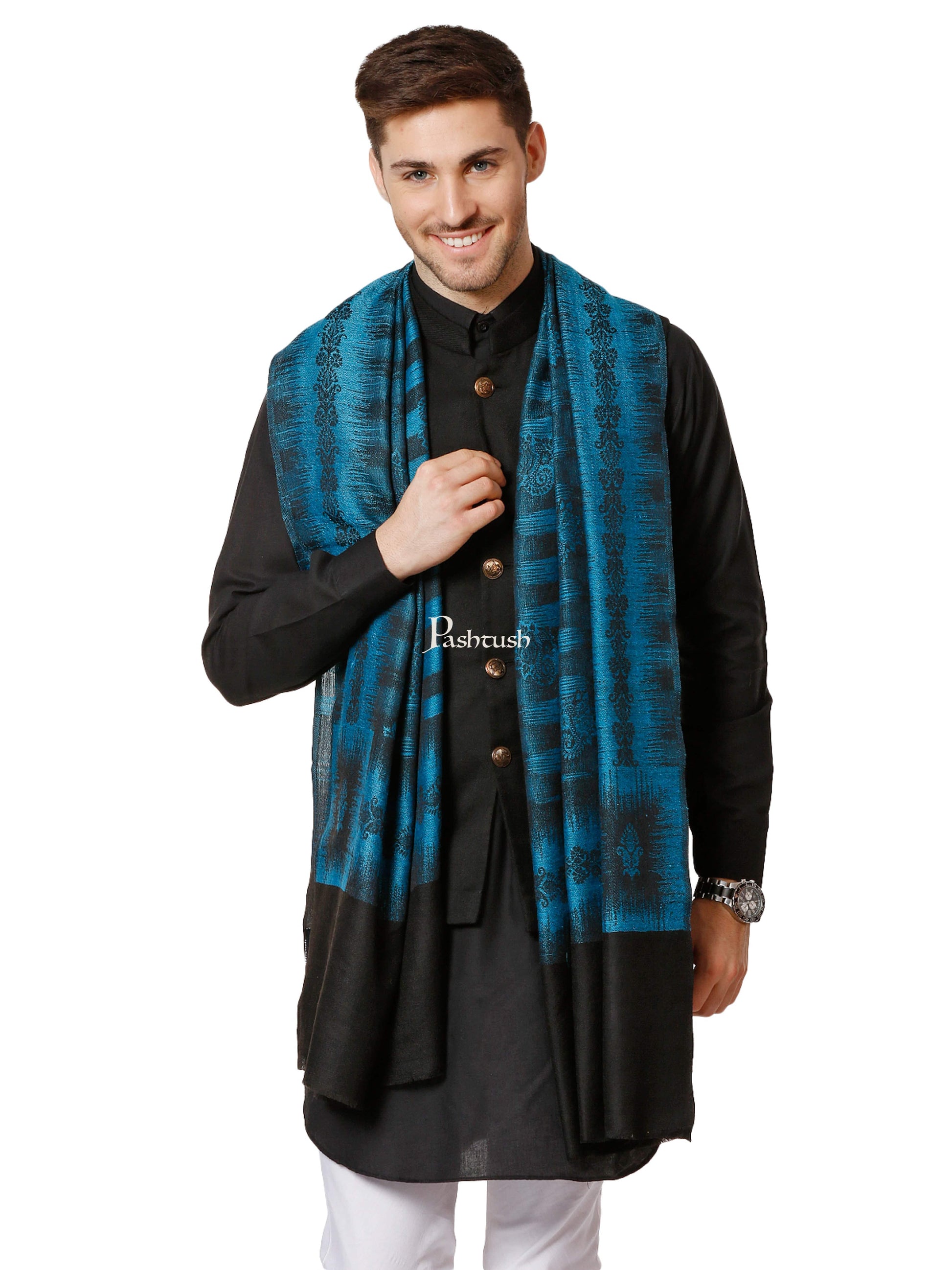Pashtush India Gift Pack Pashtush His And Her Set Of Ikkat Design Stoles With Premium Gift Box Packaging, Pacific Blue and Maroon