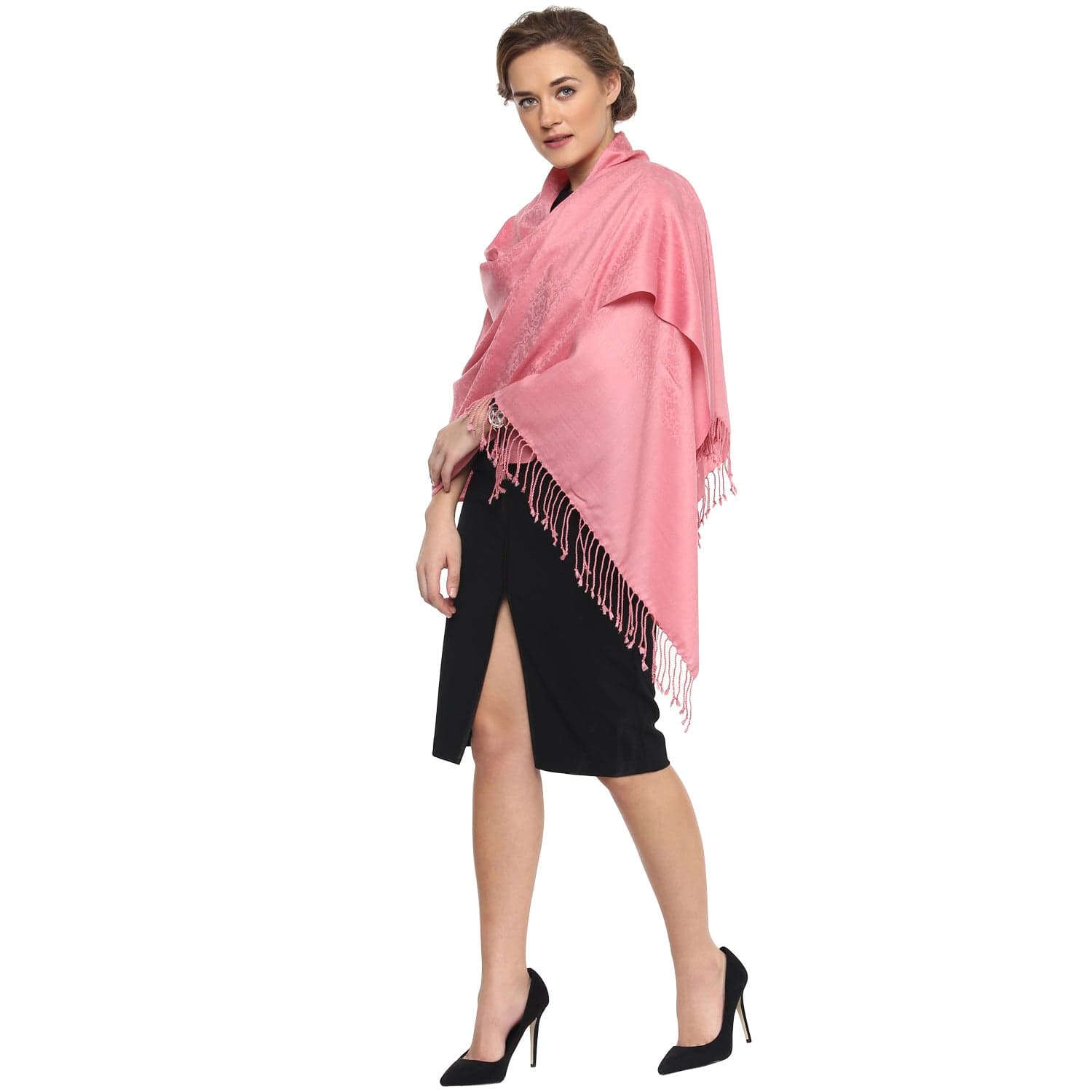 Pashtush India Gift Pack Pashtush His And Her Set Of Jacquard Necktie and Self Stole With Premium Gift Box Packaging, Black and Pink