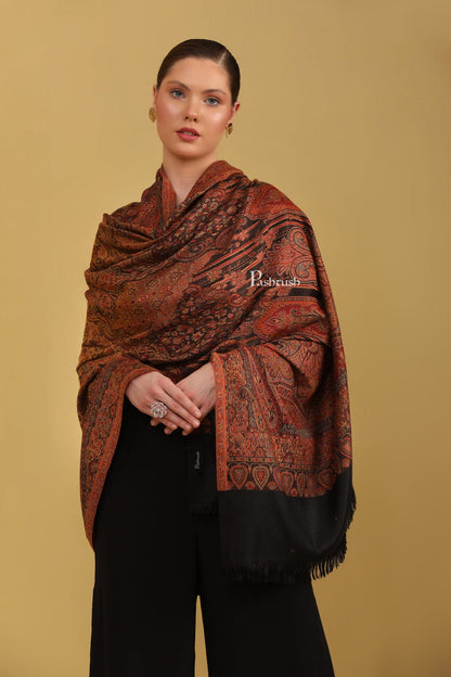 Pashtush India Gift Pack Pashtush His And Her Set Of Jamawar Stole and Womens Shawl, Premium Gift Box Packaging, Black