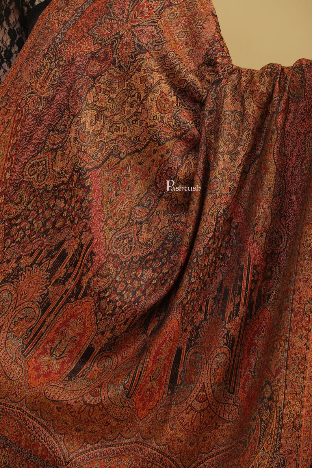 Pashtush India Gift Pack Pashtush His And Her Set Of Jamawar Stole and Womens Shawl, Premium Gift Box Packaging, Black