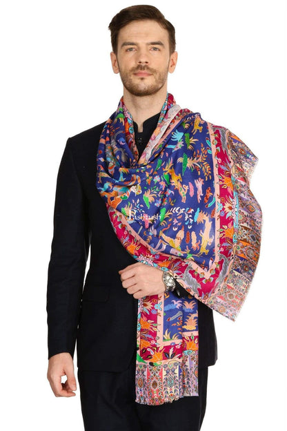 Pashtush India Gift Pack Pashtush His And Her Set Of Mens Bamboo Stole and Womens Fine wool Stole, Premium Gift Box Packaging, Blue and Pink