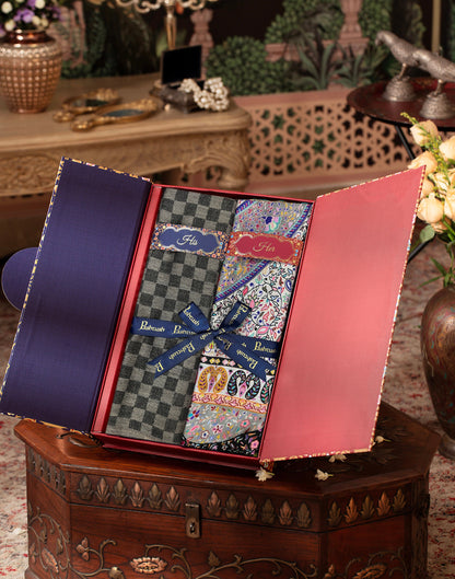Pashtush India Gift Pack Pashtush His And Her Set Of Mens Checkerd Stole and Womens Extra Soft Bamboo Stole, Premium Gift Box Packaging, Black and Multicolour