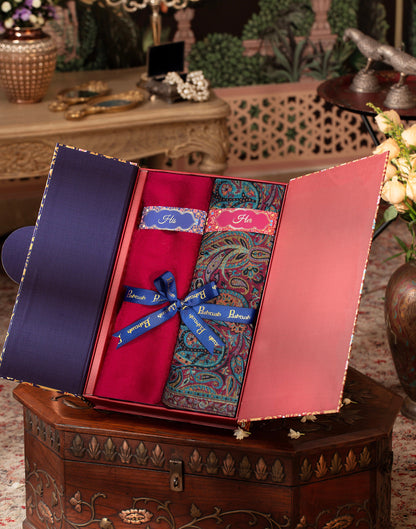 Pashtush India Gift Pack Pashtush His And Her Set Of Mens Checkerd Stole and Womens Faux Pashmina Shawl, Premium Gift Box Packaging, Black and Multicolour