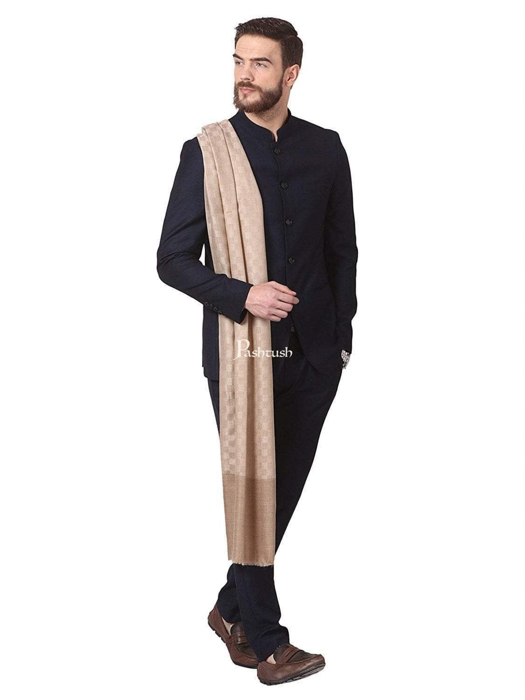 Pashtush India Gift Pack Pashtush His And Her Set Of Mens Fine Stole and Womens Shawl, Premium Gift Box Packaging, Beige