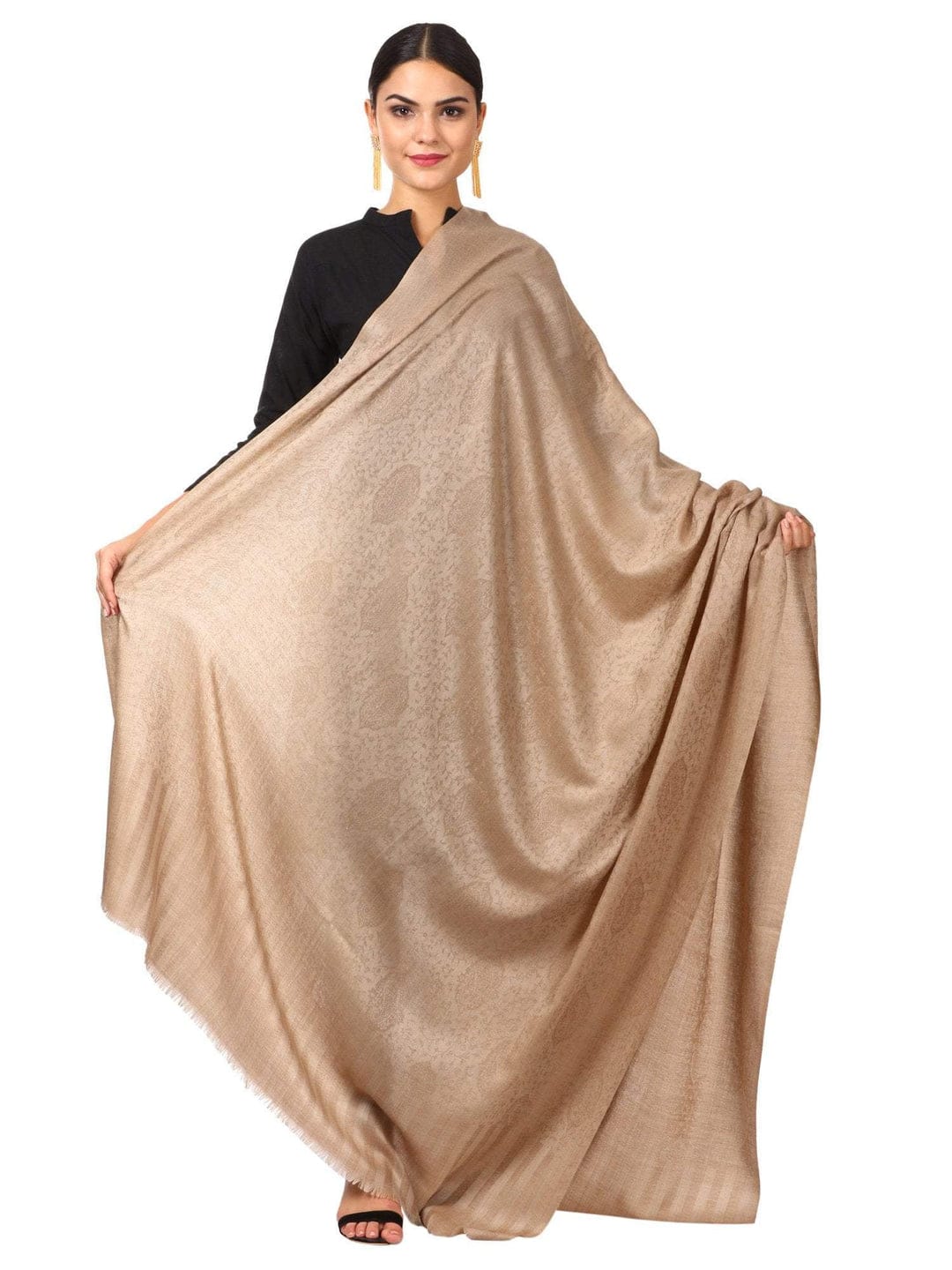 Pashtush India Gift Pack Pashtush His And Her Set Of Mens Fine Stole and Womens Shawl, Premium Gift Box Packaging, Beige