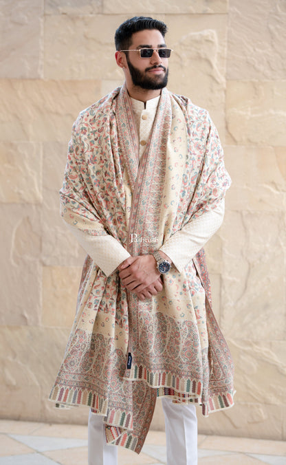 Pashtush India Gift Pack Pashtush His And Her Set Of Mens Fine Wool Lohi and Womens Reversible Bamboo Stole, Premium Gift Box Packaging, Ivory and Peach