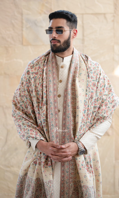 Pashtush India Gift Pack Pashtush His And Her Set Of Mens Fine Wool Lohi and Womens Reversible Bamboo Stole, Premium Gift Box Packaging, Ivory and Peach