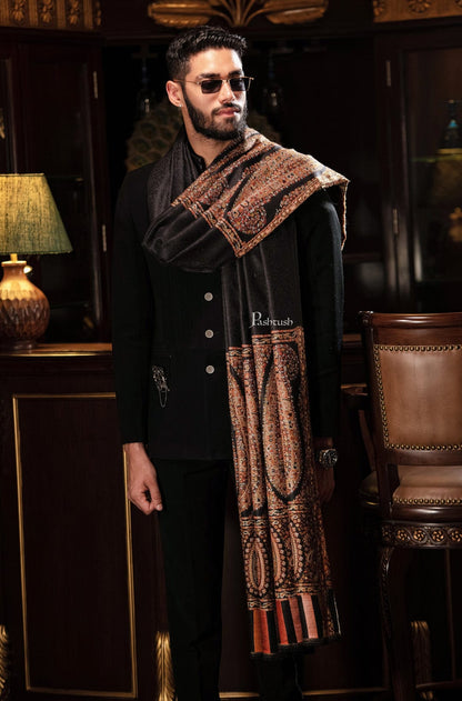 Pashtush India Gift Pack Pashtush His And Her Set Of Mens Fine Wool Palla Shawl and Womens Kalamkari Shawl, Premium Gift Box Packaging, Black and Multicolour