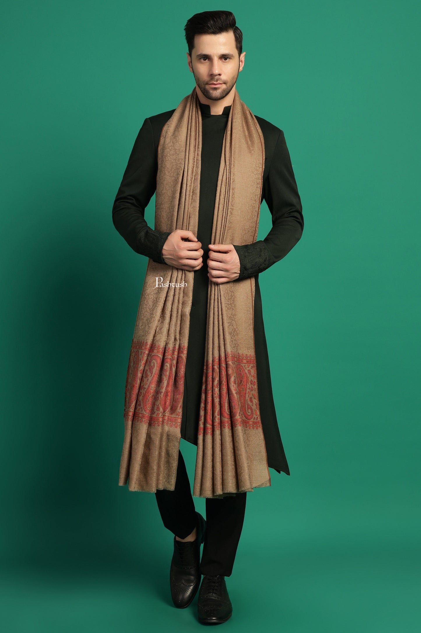Pashtush India Gift Pack Pashtush His And Her Set Of Mens Fine Wool Shawl and Womens Bamboo Stole, Premium Gift Box Packaging, Taupe and Multicolour