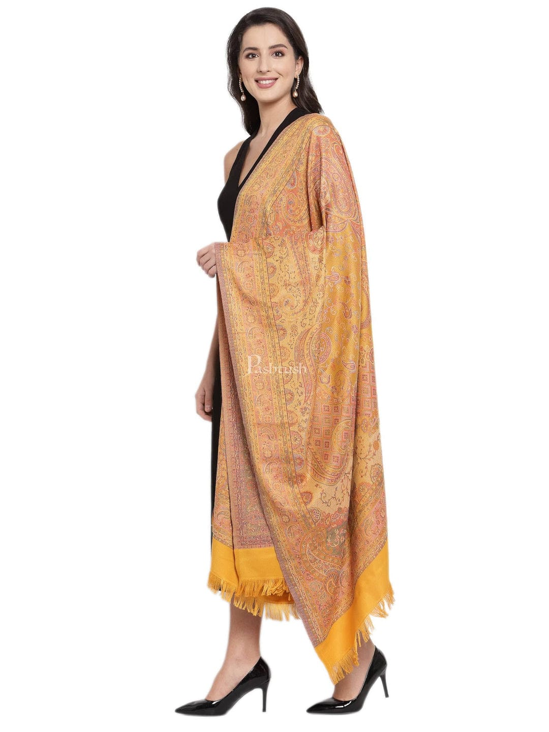 Pashtush India Gift Pack Pashtush His And Her Set Of Mens Fine Wool Shawl and Womens Jamawar Shawl, Premium Gift Box Packaging, Taupe and Mustard