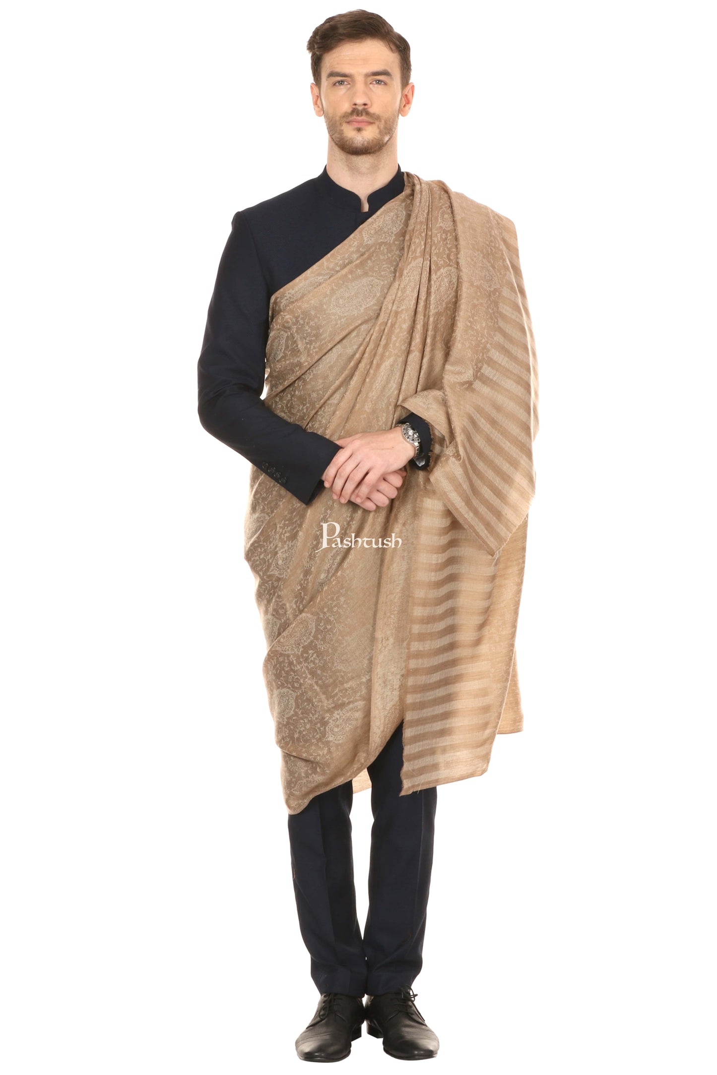 Pashtush India Gift Pack Pashtush His And Her Set Of Mens Fine Wool Shawl and Womens Stole, Premium Gift Box Packaging, Beige and Aqua Blue