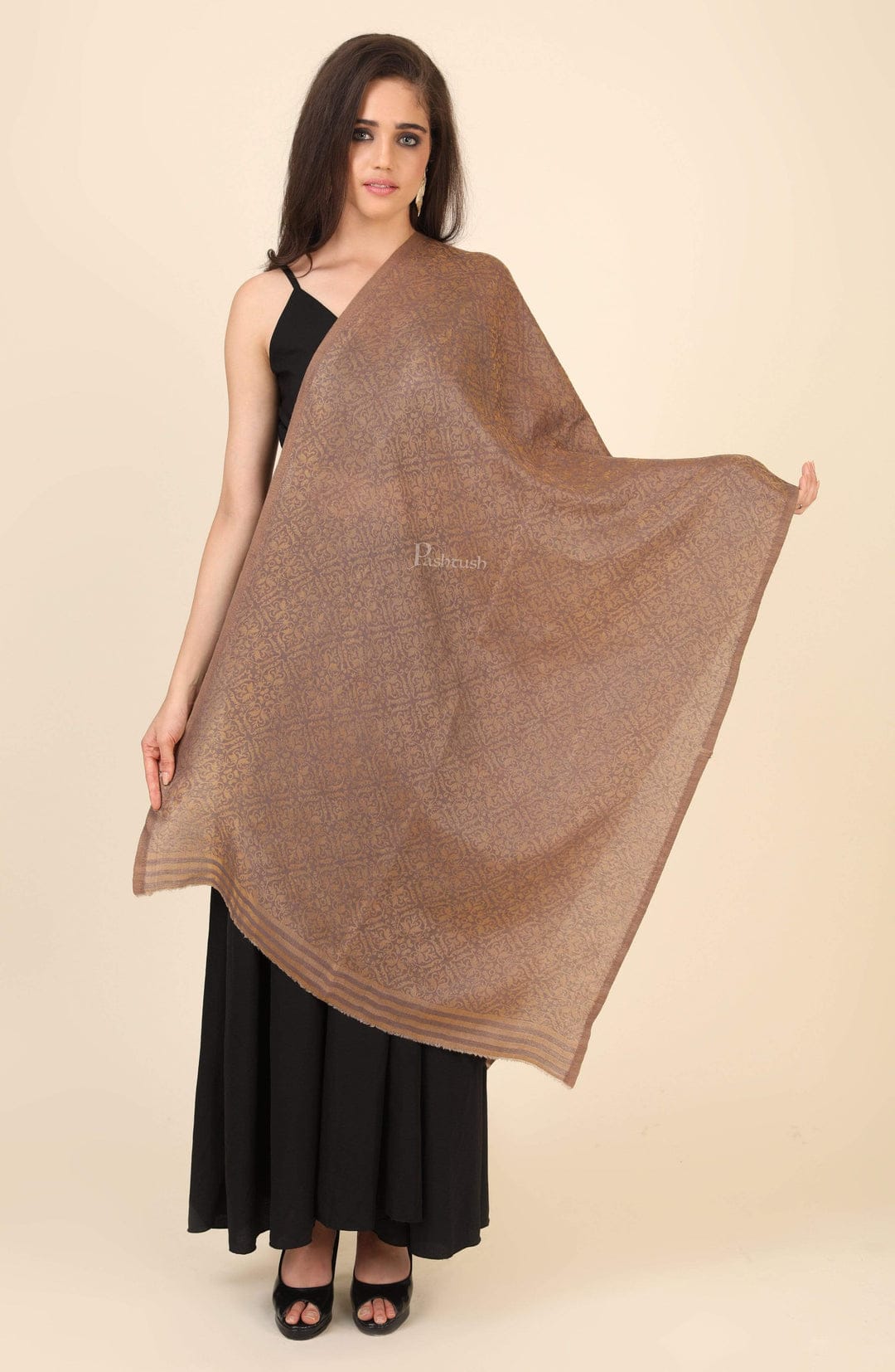 Pashtush India Gift Pack Pashtush His And Her Set Of Mens Fine Wool Shawl and Womens Twilight Shawl, Premium Gift Box Packaging, Beige