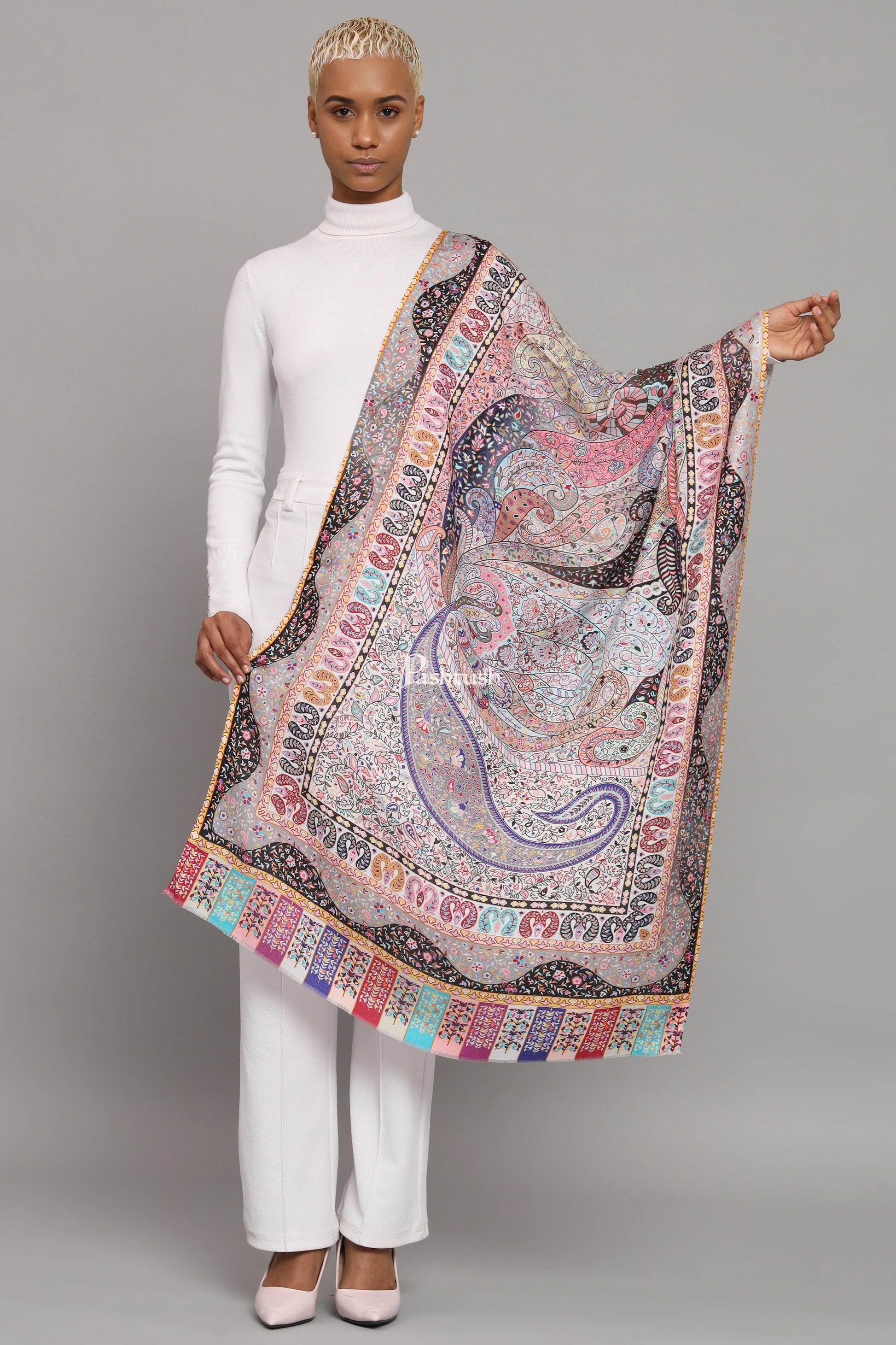 Pashtush India Gift Pack Pashtush His And Her Set Of Mens Fine Wool Stole and Womens Bamboo Stole, Premium Gift Box Packaging, Black and Multicolour