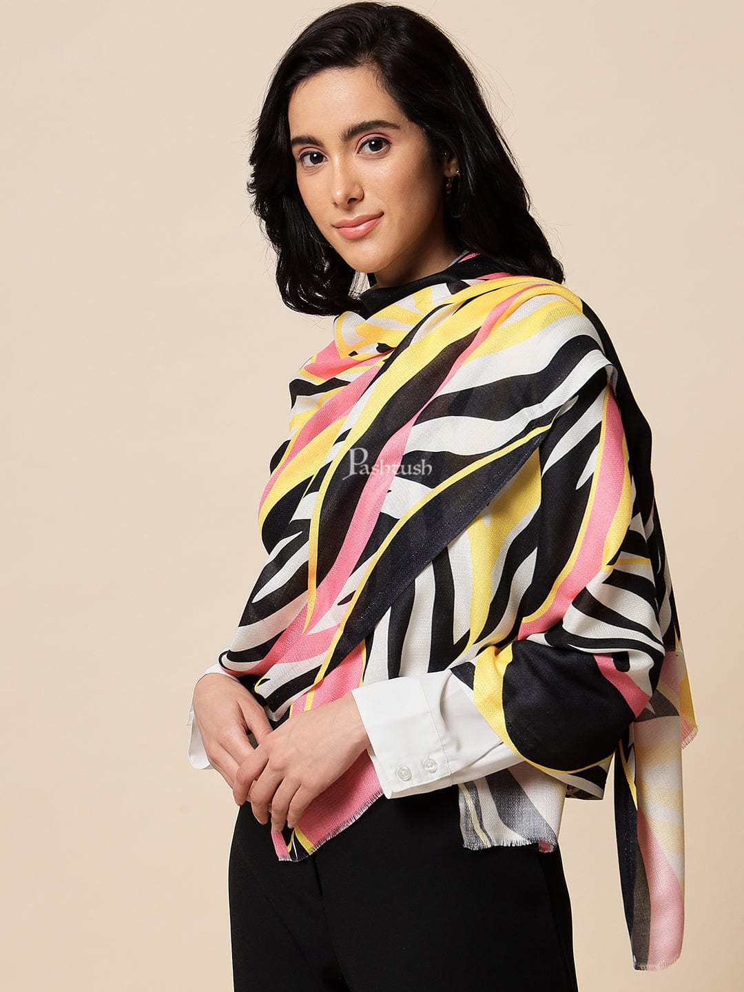 Pashtush India Gift Pack Pashtush His And Her Set Of Mens Fine Wool Stole and Womens Bamboo Stole, Premium Gift Box Packaging, Black and Multicolour