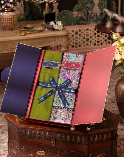 Pashtush India Gift Pack Pashtush His And Her Set Of Mens Fine Wool Stole and Womens Bamboo Stole, Premium Gift Box Packaging, Green and Multicolour