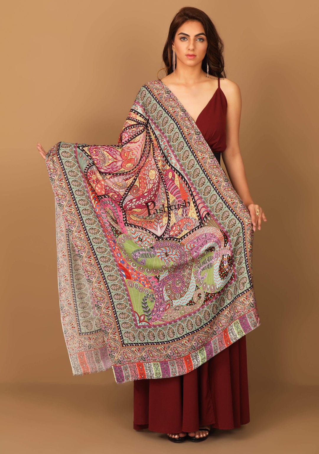 Pashtush India Gift Pack Pashtush His And Her Set Of Mens Fine Wool Stole and Womens Bamboo Stole, Premium Gift Box Packaging, Green and Multicolour