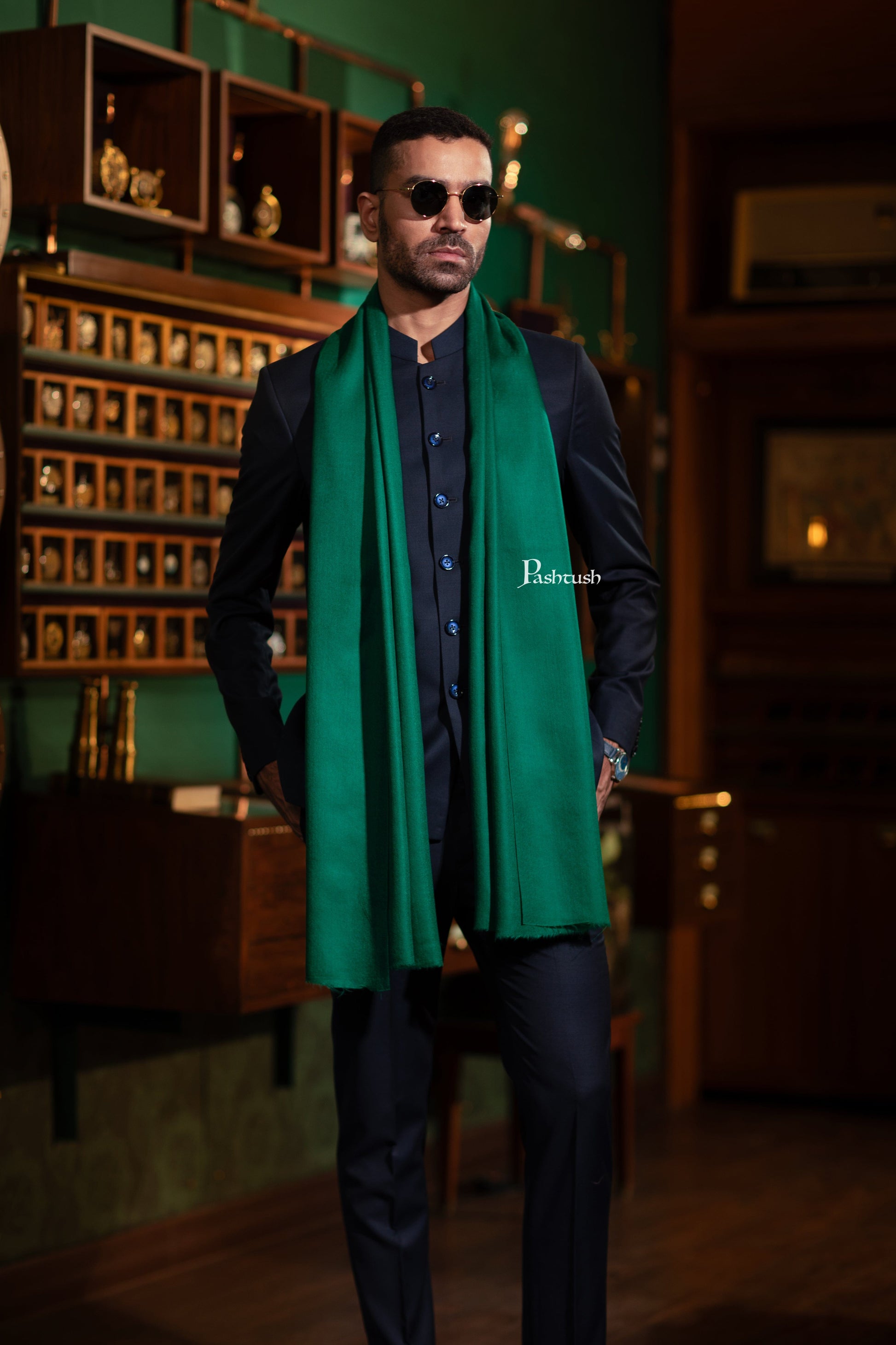 Pashtush India Gift Pack Pashtush His And Her Set Of Mens Fine Wool Stole and Womens Bamboo Stole, Premium Gift Box Packaging, Green and Multicolour