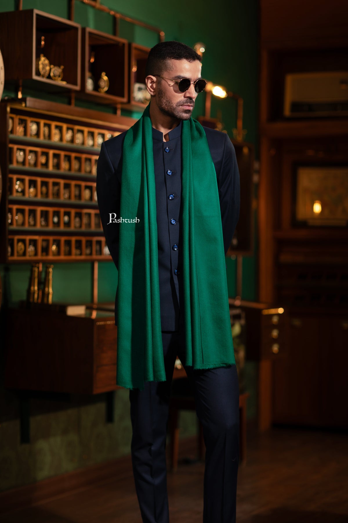 Pashtush India Gift Pack Pashtush His And Her Set Of Mens Fine Wool Stole and Womens Bamboo Stole, Premium Gift Box Packaging, Green and Multicolour