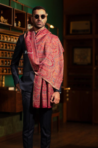 Pashtush India Gift Pack Pashtush His And Her Set Of Mens Fine Wool Stole and Womens Bamboo Stole, Premium Gift Box Packaging, Maroon and Multicolour