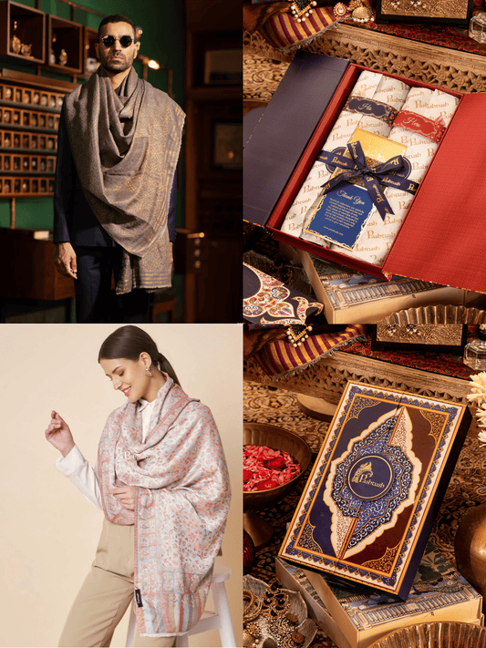Pashtush India Gift Pack Pashtush His And Her Set Of Mens Fine Wool Stole and Womens Bamboo Stole, Premium Gift Box Packaging, Multicolour