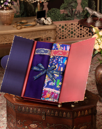 Pashtush India Gift Pack Pashtush His And Her Set Of Mens Fine Wool Stole and Womens Bamboo Stole, Premium Gift Box Packaging, Purple and Multicolour
