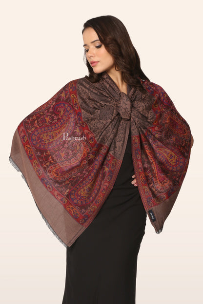 Pashtush India Gift Pack Pashtush His And Her Set Of Mens Fine Wool Stole and Womens Bamboo Stole, Premium Gift Box Packaging, Purple and Taupe