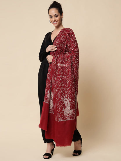 Pashtush India Gift Pack Pashtush His And Her Set Of Mens Fine Wool Stole and Womens Embroidery Shawl, Premium Gift Box Packaging, Maroon