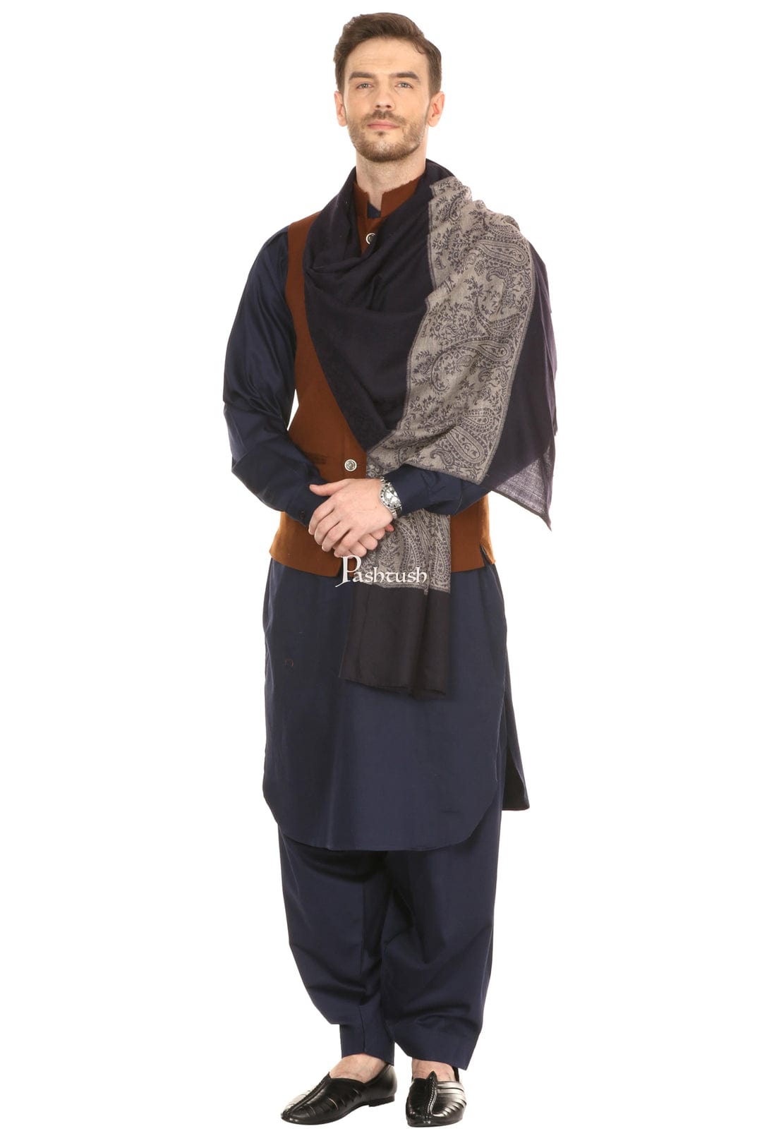 Pashtush India Gift Pack Pashtush His And Her Set Of Mens Fine Wool Stole and Womens Extra Soft Bamboo Stole, Premium Gift Box Packaging, Black and Multicolour