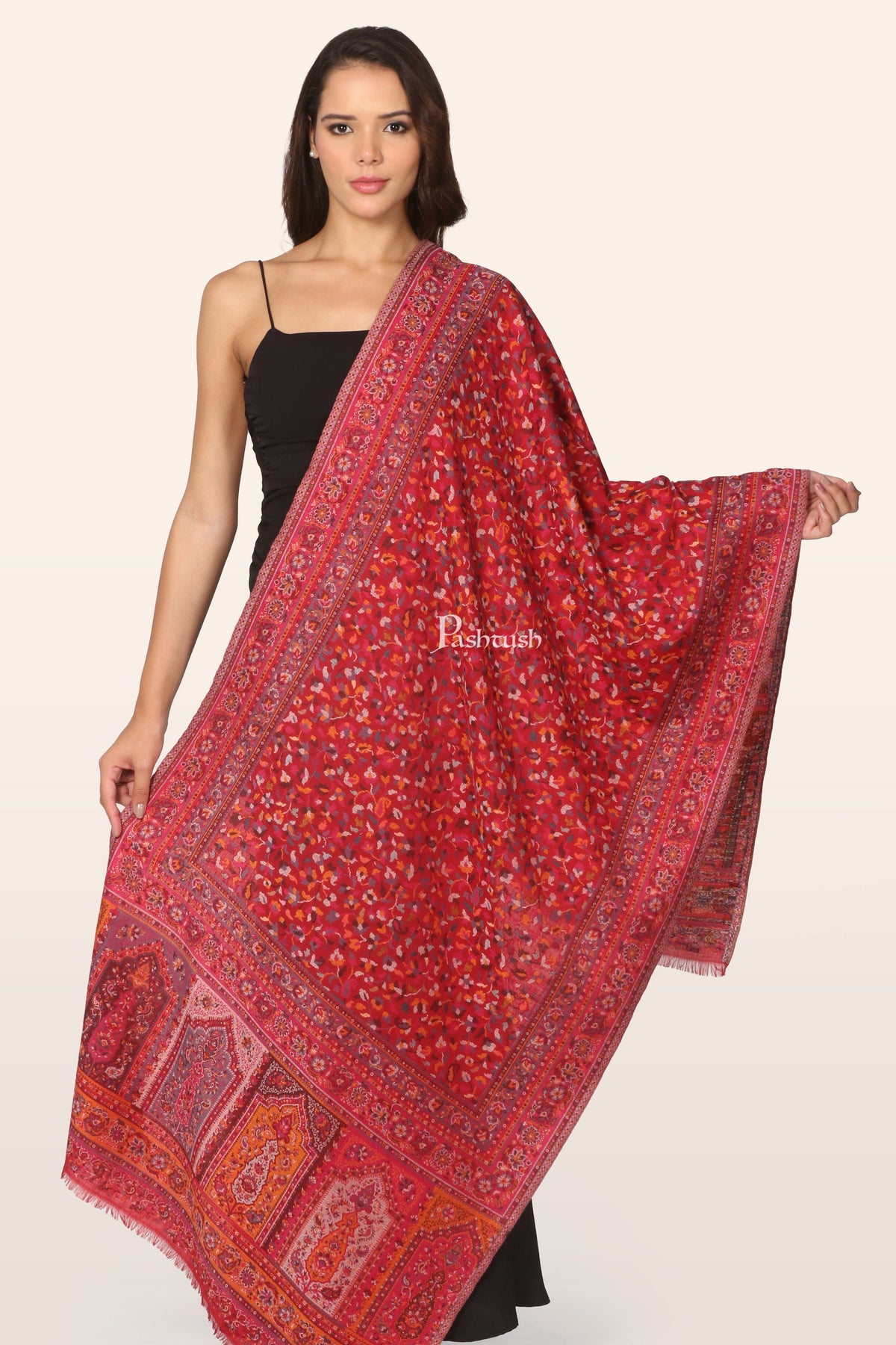 Pashtush India Gift Pack Pashtush His And Her Set Of Mens Fine Wool Stole and Womens Faux Pashmina Stole, Premium Gift Box Packaging, Beige and Maroon