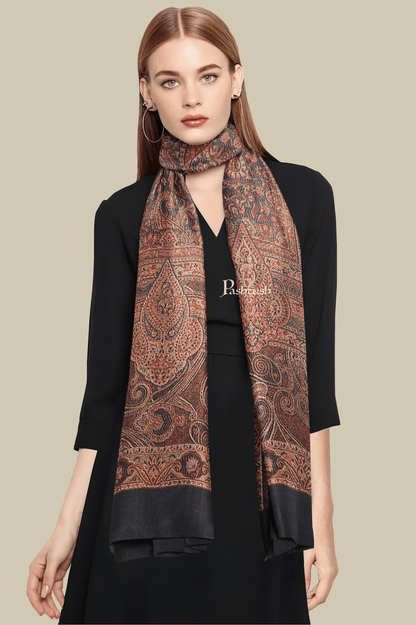 Pashtush India Gift Pack Pashtush His And Her Set Of Mens Fine Wool Stole and Womens Faux pashmina Stole, Premium Gift Box Packaging, Black