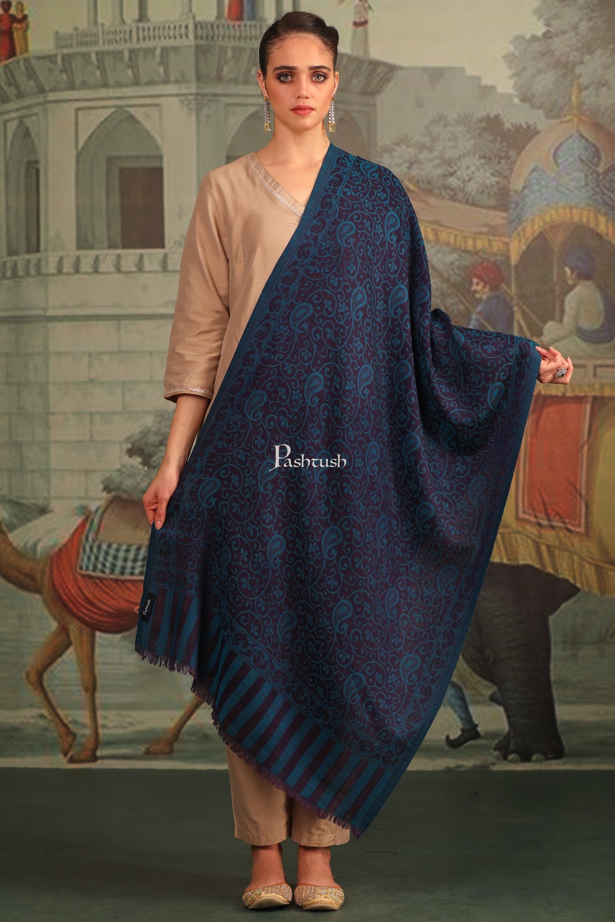 Pashtush India Gift Pack Pashtush His And Her Set Of Mens Fine Wool Stole and Womens Pure Wool Stole, Premium Gift Box Packaging, Beige and Blue