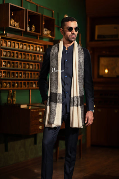 Pashtush India Gift Pack Pashtush His And Her Set Of Mens Fine Wool Stole and Womens Reversible Stole, Premium Gift Box Packaging, Beige
