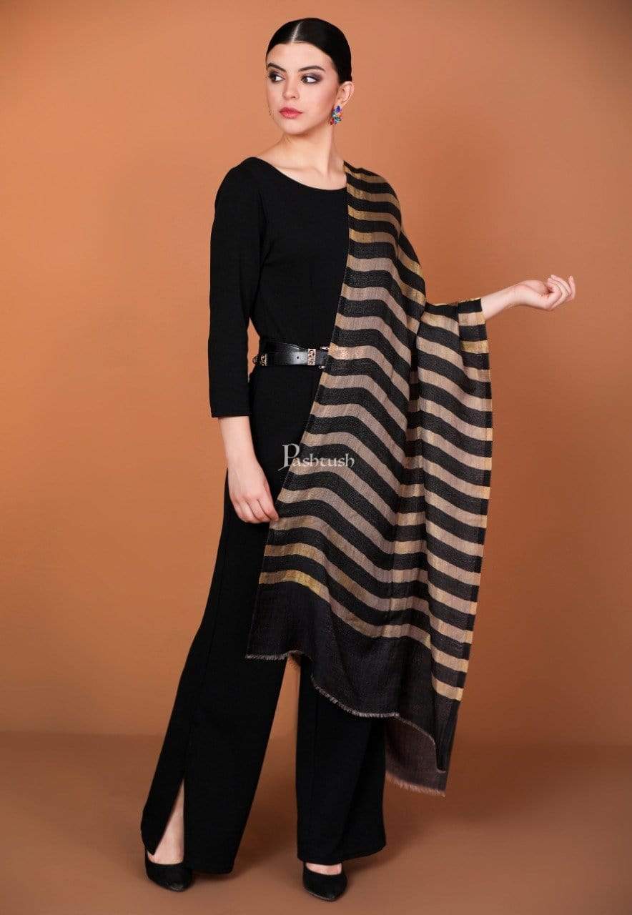 Pashtush India Gift Pack Pashtush His And Her Set Of Mens Fine Wool Stole and Womens Twilight Stole, Premium Gift Box Packaging, Black