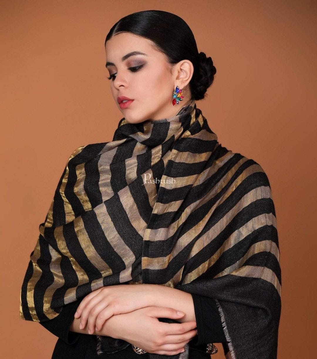 Pashtush India Gift Pack Pashtush His And Her Set Of Mens Fine Wool Stole and Womens Twilight Stole, Premium Gift Box Packaging, Black