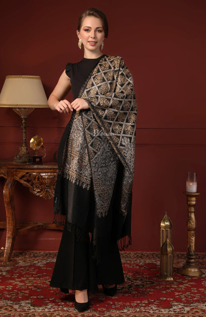 Pashtush India Gift Pack Pashtush His And Her Set Of Mens Fine Wool Stoles, Premium Gift Box Packaging, Beige and Black