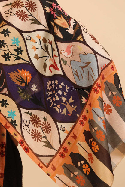 Pashtush India Gift Pack Pashtush His And Her Set Of Mens Jamawar Stole and Womens Bamboo Stole, Premium Gift Box Packaging, Black and Multicolour