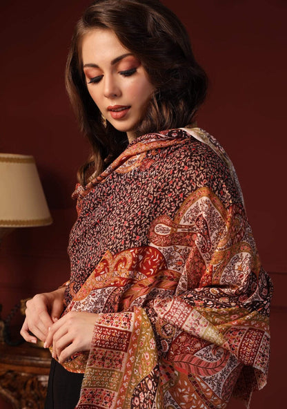 Pashtush India Gift Pack Pashtush His And Her Set Of Mens Jamawar Stole and Womens Bamboo Stole, Premium Gift Box Packaging, Black and Multicolour